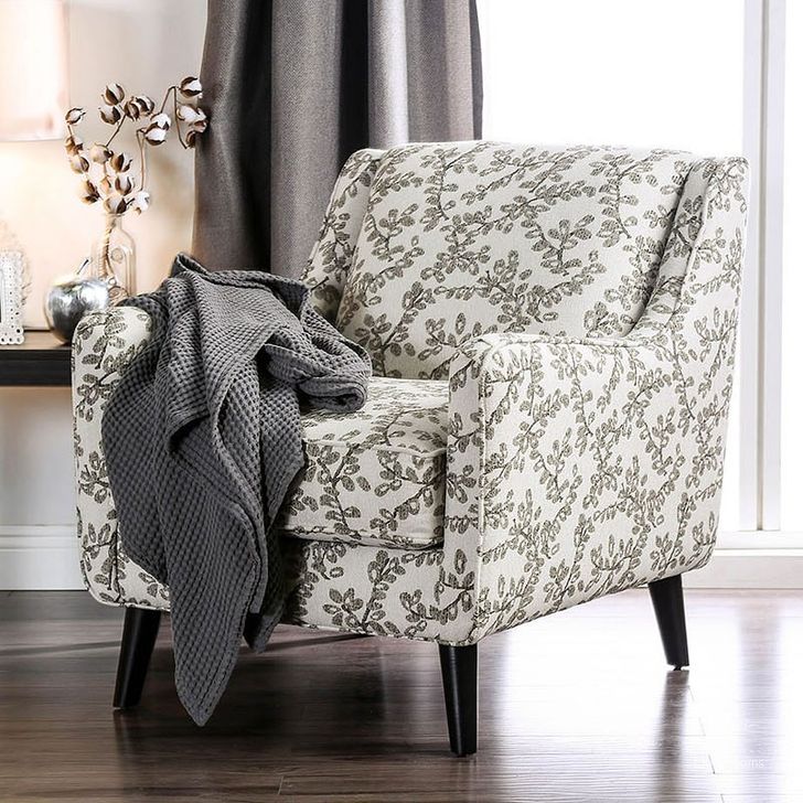 The appearance of Dorset Floral Chair designed by Furniture of America in the modern / contemporary interior design. This mixed piece of furniture  was selected by 1StopBedrooms from Dorset Collection to add a touch of cosiness and style into your home. Sku: SM8564-CH-FL. Material: Fabric. Product Type: Living Room Chair.