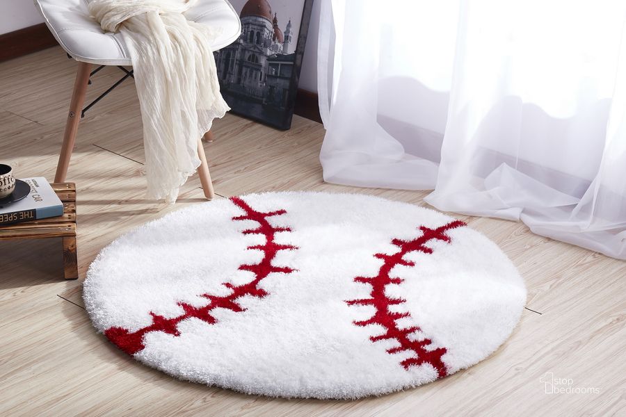 The appearance of Baseball Extra Soft Shaggy Area Rug 36 Diameter designed by Amazing Rugs in the modern / contemporary interior design. This white piece of furniture  was selected by 1StopBedrooms from Shaggy Collection to add a touch of cosiness and style into your home. Sku: SR1012. Material: Polyester. Product Type: Area Rugs.