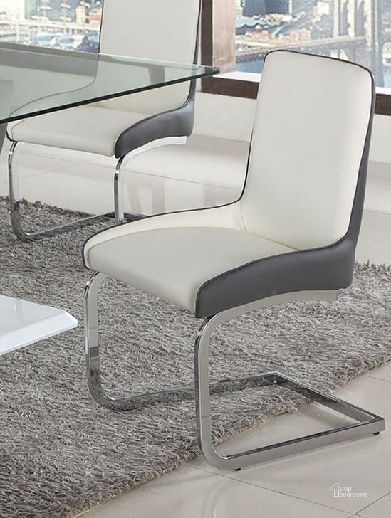 The appearance of Stella Bucket Style Brewer Side Chair (Set of 2) designed by Chintaly Imports in the modern / contemporary interior design. This grey/white piece of furniture  was selected by 1StopBedrooms from Stella Collection to add a touch of cosiness and style into your home. Sku: STELLA-SC-2TONE. Material: Faux Leather. Product Type: Side Chair. Image1