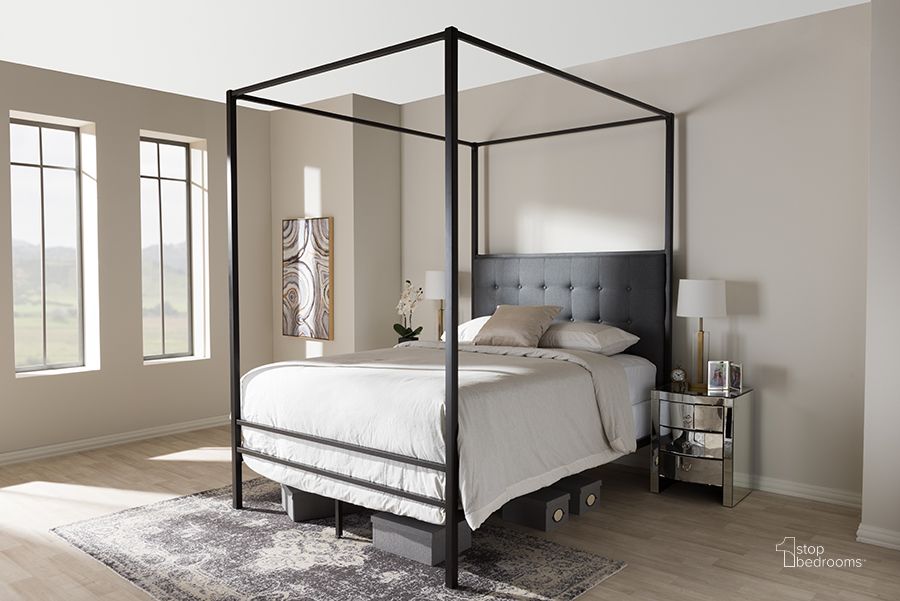 The appearance of Baxton Studio Eleanor Vintage Industrial Black Finished Metal Canopy Queen Bed designed by Baxton Studio in the rustic / southwestern interior design. This black piece of furniture  was selected by 1StopBedrooms from Eleanor Collection to add a touch of cosiness and style into your home. Sku: TS-Eleanor-Black-Queen. Bed Type: Canopy Bed. Material: Metal. Product Type: Canopy Bed. Bed Size: Queen. Image1