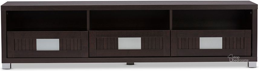 The appearance of Baxton Studio Gerhardine Dark Brown Wood 63-Inch Tv Cabinet With 3-Drawer designed by Baxton Studio in the modern / contemporary interior design. This dark brown piece of furniture  was selected by 1StopBedrooms from Gerhardine Collection to add a touch of cosiness and style into your home. Sku: TV834127-Wenge. Material: Wood. Product Type: TV Stands and TV Console. Image1