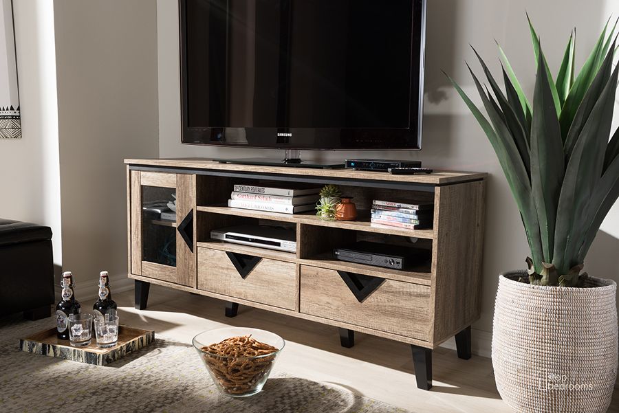 The appearance of Baxton Studio Cardiff Modern And Contemporary Light Brown Wood 55-Inch Tv Stand designed by Baxton Studio in the modern / contemporary interior design. This light brown piece of furniture  was selected by 1StopBedrooms from Cardiff Collection to add a touch of cosiness and style into your home. Sku: W-1512. Material: Wood. Product Type: TV Stands and TV Console. Image1