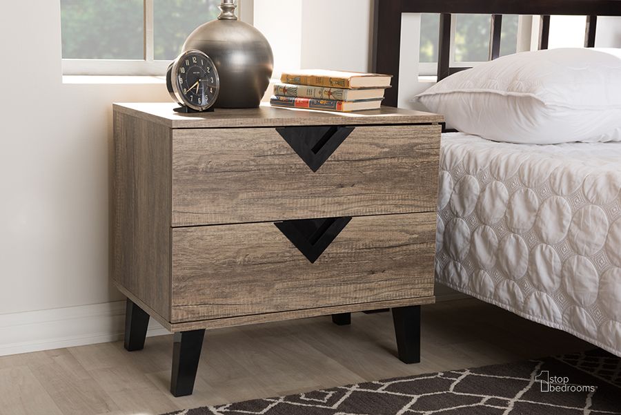 The appearance of Baxton Studio Swanson Modern And Contemporary Light Brown Wood 2-Drawer Nightstand designed by Baxton Studio in the modern / contemporary interior design. This light brown piece of furniture  was selected by 1StopBedrooms from Swanson Collection to add a touch of cosiness and style into your home. Sku: W-602A. Material: Wood. Product Type: Nightstand. Image1