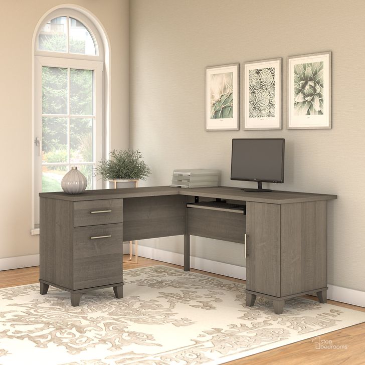 The appearance of Somerset 60W L Shaped Desk in Ash Gray designed by Bush Furniture in the transitional interior design. This ash gray piece of furniture  was selected by 1StopBedrooms from Somerset Collection to add a touch of cosiness and style into your home. Sku: WC81630K. Product Type: Office Desk. Image1