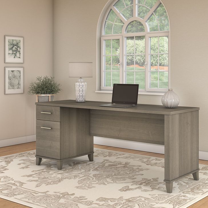 The appearance of Somerset 72W Office Desk with Drawers in Ash Gray designed by Bush Furniture in the transitional interior design. This ash gray piece of furniture  was selected by 1StopBedrooms from Somerset Collection to add a touch of cosiness and style into your home. Sku: WC81672. Product Type: Office Desk. Image1
