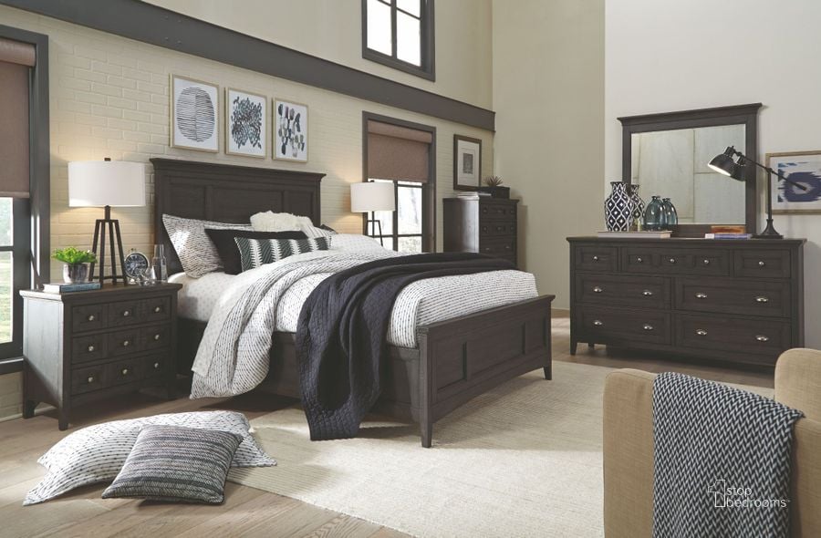 The appearance of Westley Falls Graphite Panel Bedroom Set designed by Magnussen in the modern / contemporary interior design. This brown piece of furniture  was selected by 1StopBedrooms from Westley Falls Collection to add a touch of cosiness and style into your home. Sku: B4399-54H;B4399-54F;B4399-54R;B4399-01. Bed Type: Panel Bed. Material: Wood. Product Type: Panel Bed. Bed Size: Queen. Image1