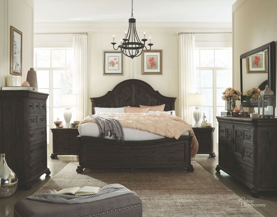 The appearance of Bellamy Peppercorn Shaped Panel Bedroom Set designed by Magnussen in the modern / contemporary interior design. This brown piece of furniture  was selected by 1StopBedrooms from Bellamy Collection to add a touch of cosiness and style into your home. Sku: B2491-55H;B2491-55F;B2491-55R;B2491-07. Bed Type: Panel Bed. Material: Wood. Product Type: Panel Bed. Bed Size: Queen. Image1