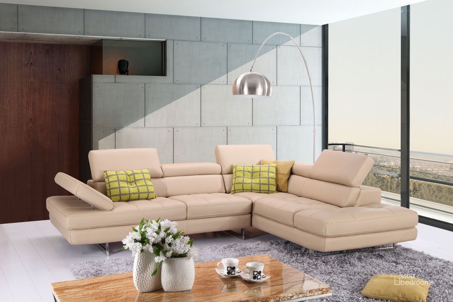 The appearance of A761 Peanut Italian Leather RAF Sectional designed by J&M in the modern / contemporary interior design. This cream piece of furniture  was selected by 1StopBedrooms from Living Room Collection to add a touch of cosiness and style into your home. Sku: 1785523-RHFC. Material: Leather. Product Type: Sectional. Layout: L-Shape. Orientation: RAF.