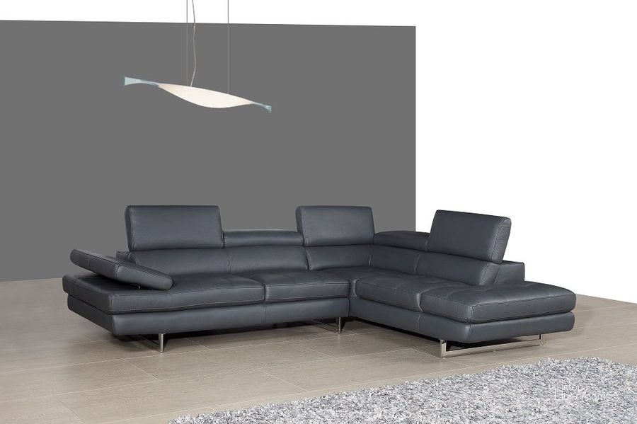 The appearance of A761 Slate Grey Italian Leather RAF Sectional designed by J&M in the modern / contemporary interior design. This slate piece of furniture  was selected by 1StopBedrooms from Living Room Collection to add a touch of cosiness and style into your home. Sku: 178552-RHFC. Material: Leather. Product Type: Sectional. Layout: L-Shape. Orientation: RAF.