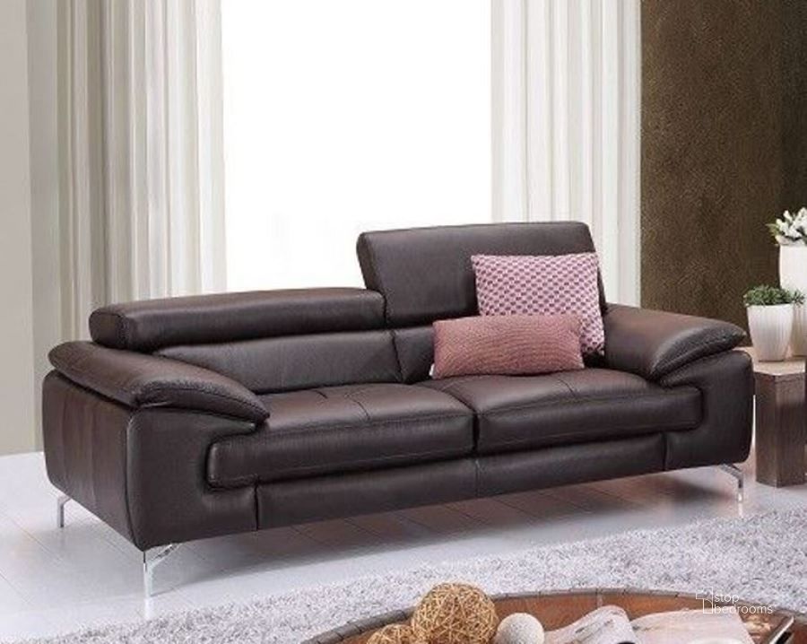 The appearance of A973 Coffee Italian Leather Loveseat designed by J&M in the modern / contemporary interior design. This brown piece of furniture  was selected by 1StopBedrooms from Living Room Collection to add a touch of cosiness and style into your home. Sku: 179061111-L. Product Type: Loveseat. Material: Vinyl. Image1
