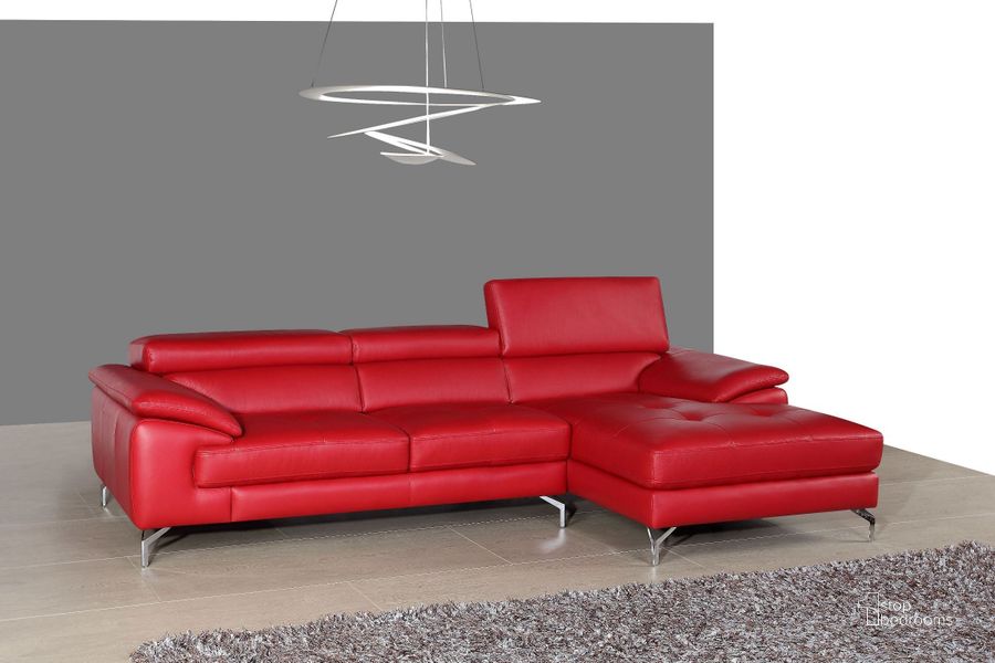 The appearance of A973B Red Italian Leather Mini RAF Chaise Sectional designed by J&M in the modern / contemporary interior design. This red piece of furniture  was selected by 1StopBedrooms from Living Room Collection to add a touch of cosiness and style into your home. Sku: 179061-RHFC. Material: Leather. Product Type: Sectional. Layout: Sofa & Chaise. Orientation: RAF.