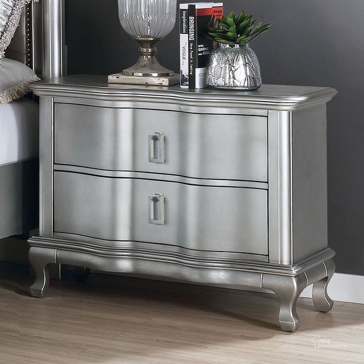 The appearance of Aalok Night Stand In Silver designed by Furniture of America in the glam interior design. This silver piece of furniture  was selected by 1StopBedrooms from Aalok Collection to add a touch of cosiness and style into your home. Sku: CM7864N. Material: Wood. Product Type: Nightstand. Image1