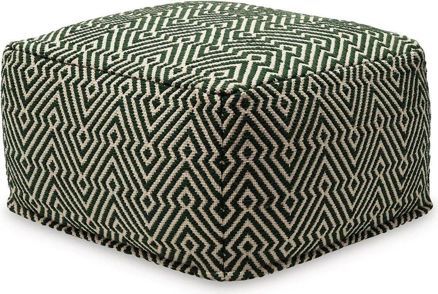 The appearance of Abacy Pouf In Ivory and Green designed by Signature Design by Ashley in the transitional interior design. This ivory and green piece of furniture  was selected by 1StopBedrooms from Abacy Collection to add a touch of cosiness and style into your home. Sku: A1001053. Material: Fabric. Product Type: Ottoman. Image1