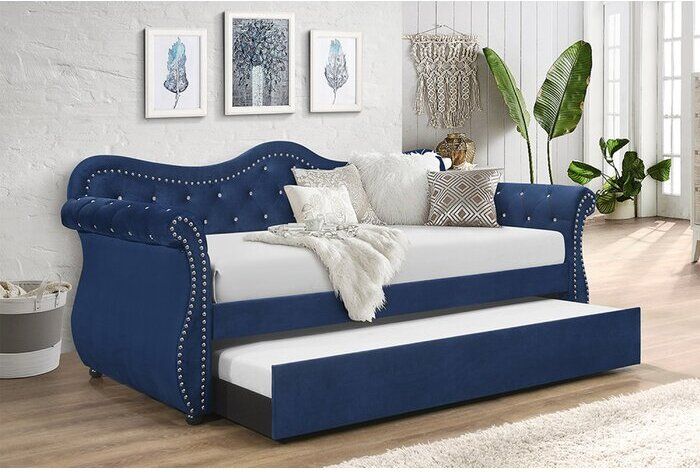 The appearance of Abby Daybed In Navy designed by Galaxy Home Furnishings in the modern / contemporary interior design. This navy piece of furniture  was selected by 1StopBedrooms from Abby Collection to add a touch of cosiness and style into your home. Sku: 808857571335. Bed Type: Daybed. Material: Wood. Product Type: DayBed. Image1
