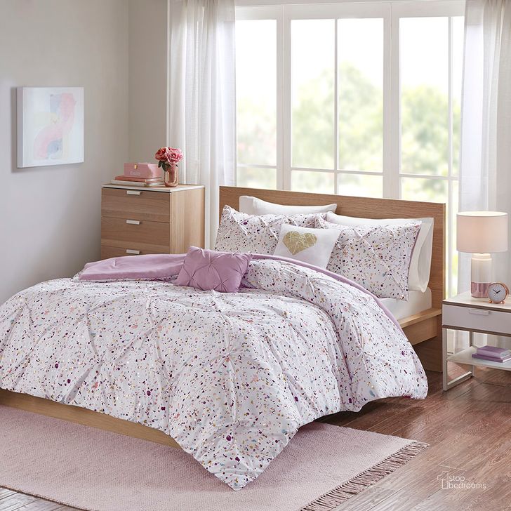The appearance of Abby Polyester 5Pcs Metallic Printed And Pintucked Queen Comforter In Plum designed by Olliix in the modern / contemporary interior design. This plum piece of furniture  was selected by 1StopBedrooms from Abby/Lara/Nicole Collection to add a touch of cosiness and style into your home. Sku: ID10-1675. Material: Polyester. Bed Size: Queen. Product Type: Comforter Set. Image1