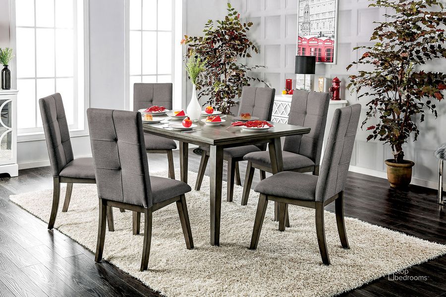 The appearance of Abelone Dining Table In Gray designed by Furniture of America in the rustic / southwestern interior design. This gray piece of furniture  was selected by 1StopBedrooms from Abelone Collection to add a touch of cosiness and style into your home. Sku: CM3354GY-T-VN. Table Base Style: Legs. Material: Wood. Product Type: Dining Table. Table Top Shape: Rectangular. Size: 38". Image1