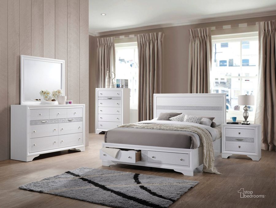 The appearance of Acme Naima Panel Storage Bedroom Set in White designed by ACME in the modern / contemporary interior design. This white piece of furniture  was selected by 1StopBedrooms from Naima Collection to add a touch of cosiness and style into your home. Sku: 25770Q-HF;25771Q-R;25772Q-DRW;25773. Bed Type: Storage Bed. Material: Wood. Product Type: Storage Bed. Bed Size: Queen. Image1