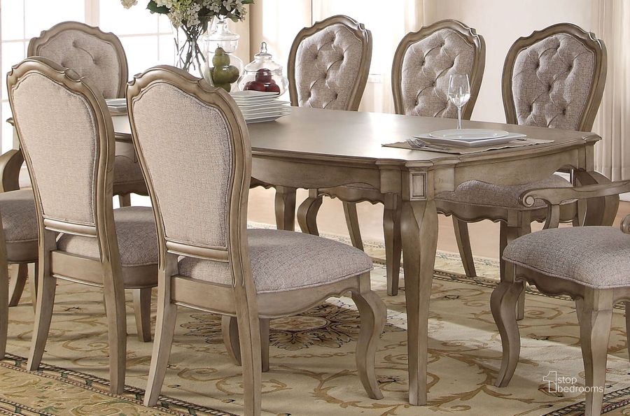 The appearance of Acme Chelmsford Dining Table in Antique Taupe designed by ACME in the transitional interior design. This gray piece of furniture  was selected by 1StopBedrooms from Chelmsford Collection to add a touch of cosiness and style into your home. Sku: 66050. Table Base Style: Legs. Table Top Style: Wood w/extension. Material: Wood. Product Type: Dining Table. Table Top Shape: Rectangular. Image1