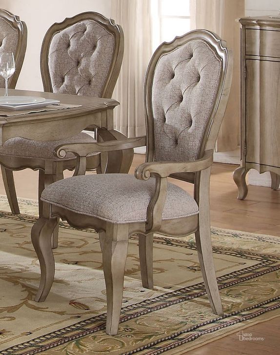 The appearance of Acme Chelmsford Arm Chair in Antique Taupe (Set of 2) designed by ACME in the transitional interior design. This beige piece of furniture  was selected by 1StopBedrooms from Chelmsford Collection to add a touch of cosiness and style into your home. Sku: 66053. Material: Fabric. Product Type: Arm Chair. Image1