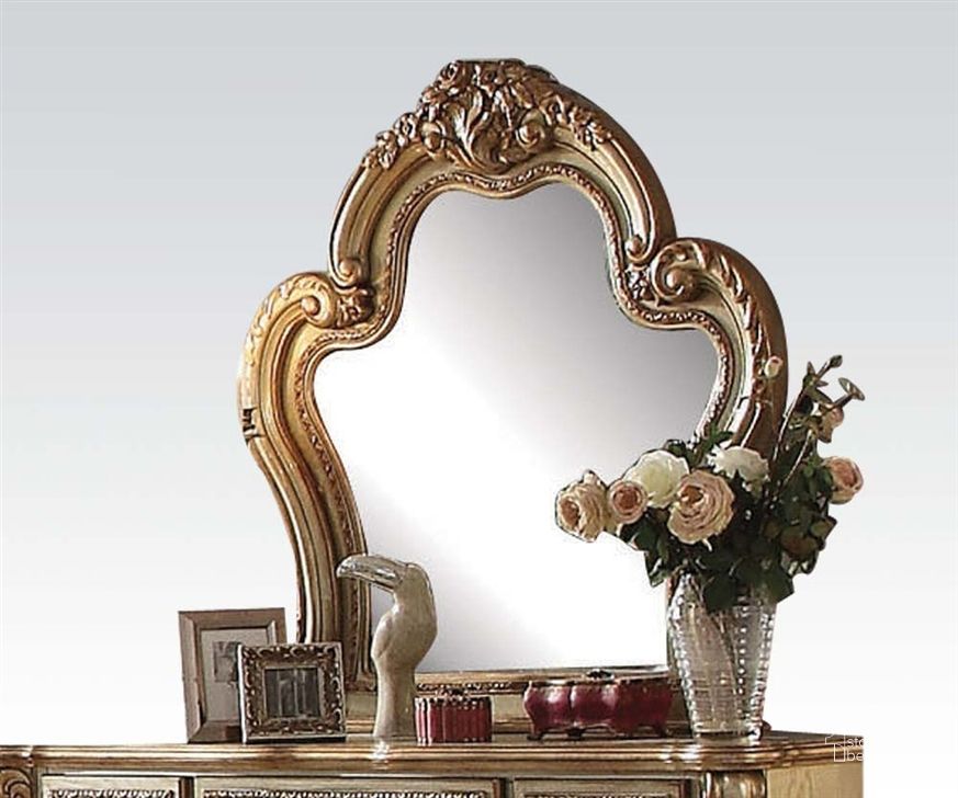 The appearance of Acme Dresden Mirror designed by ACME in the transitional interior design. This gold piece of furniture  was selected by 1StopBedrooms from Dresden Collection to add a touch of cosiness and style into your home. Sku: 23164. Material: Glass. Product Type: Dresser Mirror. Image1