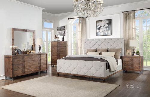 The appearance of Acme Andria Eastern King Bed In Reclaimed Oak Finish designed by ACME in the transitional interior design. This oak piece of furniture  was selected by 1StopBedrooms from Andria Collection to add a touch of cosiness and style into your home. Sku: BD01290EK1;BD01290EK2;BD01290EK3. Bed Type: Sleigh Bed. Product Type: Sleigh Bed. Bed Size: Eastern King. Image1