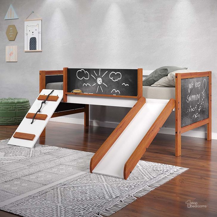 The appearance of Acme Aurea Twin Loft Bed With Slide In Cherry Oak And White Finish designed by ACME in the transitional interior design. This oak piece of furniture  was selected by 1StopBedrooms from Aurea Collection to add a touch of cosiness and style into your home. Sku: BD01409-1;BD01409-2. Material: Wood. Product Type: Loft Bed. Bed Size: Twin. Bed Type: Loft Bed. Image1