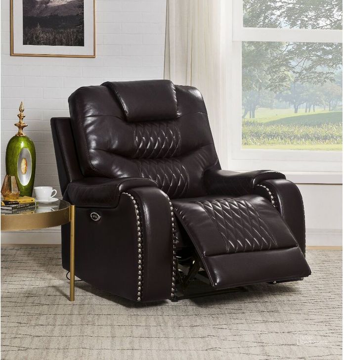 The appearance of Acme Braylon Power Motion Recliner In Brown Pu designed by ACME in the modern / contemporary interior design. This brown piece of furniture  was selected by 1StopBedrooms from Braylon Collection to add a touch of cosiness and style into your home. Sku: 55418. Material: Wood. Product Type: Recliner. Image1
