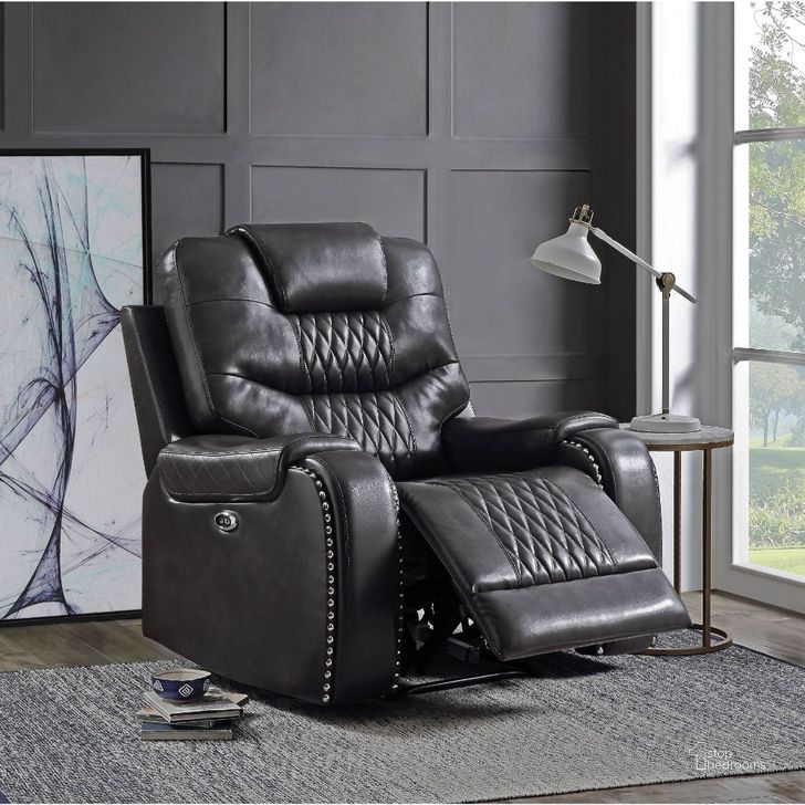 The appearance of Acme Braylon Power Motion Recliner In Magnetite Pu designed by ACME in the modern / contemporary interior design. This magnetite piece of furniture  was selected by 1StopBedrooms from Braylon Collection to add a touch of cosiness and style into your home. Sku: 55413. Material: Wood. Product Type: Recliner. Image1