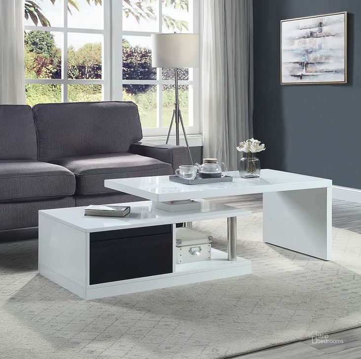 The appearance of Acme Buck Ii Coffee Table With Swivel Top designed by ACME in the modern / contemporary interior design. This white gloss piece of furniture  was selected by 1StopBedrooms from Buck Collection to add a touch of cosiness and style into your home. Sku: LV00997. Material: Wood. Product Type: Coffee Table. Image1