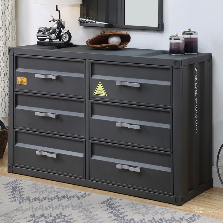 The appearance of Acme Cargo Dresser In Gunmetal Finish designed by ACME in the industrial interior design. This gunmetal piece of furniture  was selected by 1StopBedrooms from Cargo Collection to add a touch of cosiness and style into your home. Sku: 37955. Material: Metal. Product Type: Dresser. Image1