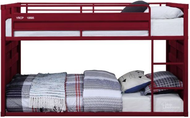 The appearance of Acme Cargo Twin Over Twin Bunk Bed In Red Finish designed by ACME in the modern / contemporary interior design. This red piece of furniture  was selected by 1StopBedrooms from Cargo Collection to add a touch of cosiness and style into your home. Sku: 38280HB;38281RL. Bed Type: Bunk Bed. Material: Metal. Product Type: Bunk Bed. Bed Size: Twin Over Twin. Image1