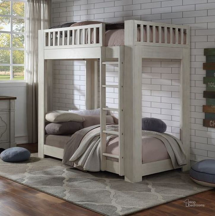 The appearance of Acme Cedro Twin Over Twin Bunk Bed In Weathered White Finish designed by ACME in the transitional interior design. This weathered white piece of furniture  was selected by 1StopBedrooms from Cedro Collection to add a touch of cosiness and style into your home. Sku: BD00612-1;BD00612-2. Bed Type: Bunk Bed. Material: Wood. Product Type: Bunk Bed. Bed Size: Twin Over Twin. Image1
