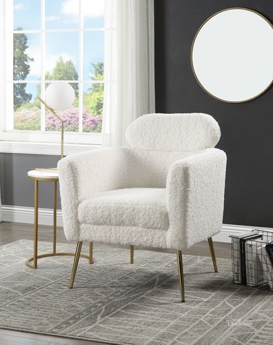 The appearance of Acme Connock Accent Chair In White Faux Sherpa designed by ACME in the modern / contemporary interior design. This white piece of furniture  was selected by 1StopBedrooms from Connock Collection to add a touch of cosiness and style into your home. Sku: AC00124. Material: Wood. Product Type: Accent Chair. Image1