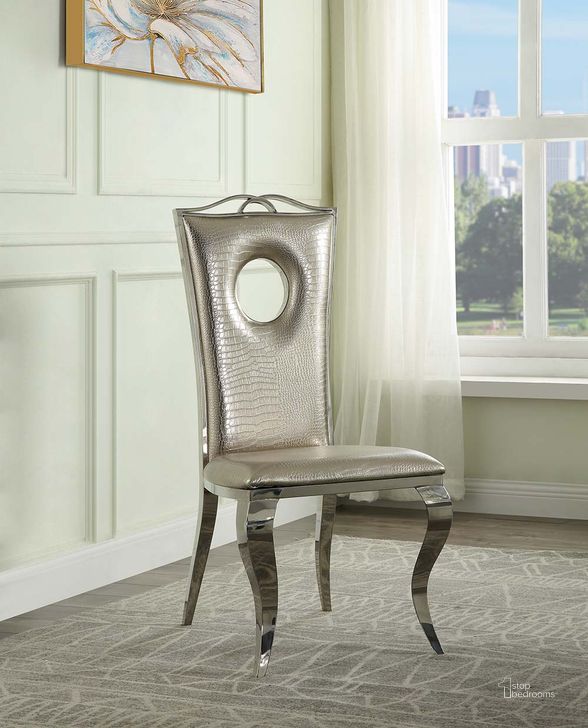 The appearance of Acme Cyrene Side Chair Set Of 2 In Beige DN00925 designed by ACME in the glam interior design. This beige piece of furniture  was selected by 1StopBedrooms from Cyrene Collection to add a touch of cosiness and style into your home. Sku: DN00925. Material: Wood. Product Type: Side Chair. Image1