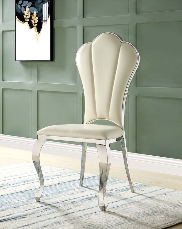 The appearance of Acme Cyrene Side Chair Set Of 2 In Beige DN00926 designed by ACME in the glam interior design. This beige piece of furniture  was selected by 1StopBedrooms from Cyrene Collection to add a touch of cosiness and style into your home. Sku: DN00926. Material: Wood. Product Type: Side Chair. Image1