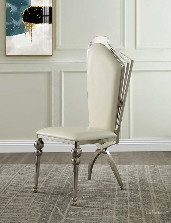 The appearance of Acme Cyrene Side Chair Set Of 2 In Beige DN00928 designed by ACME in the glam interior design. This beige piece of furniture  was selected by 1StopBedrooms from Cyrene Collection to add a touch of cosiness and style into your home. Sku: DN00928. Material: Wood. Product Type: Side Chair. Image1