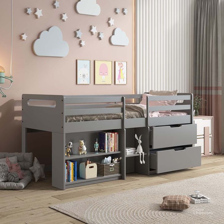 The appearance of Acme Fabiana Twin Loft Bed With Storage In Gray Finish designed by ACME in the transitional interior design. This gray piece of furniture  was selected by 1StopBedrooms from Fabiana Collection to add a touch of cosiness and style into your home. Sku: BD01375-1;BD01375-2;BD01375-3. Material: Wood. Product Type: Loft Bed. Bed Size: Twin. Bed Type: Loft Bed. Image1