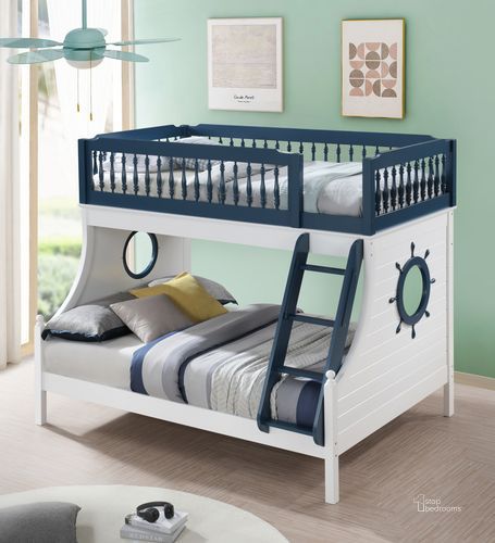 The appearance of Acme Farah Twin Over Full Bunk Bed In Navy Blue And White Finish designed by ACME in the coastal interior design. This navy blue piece of furniture  was selected by 1StopBedrooms from Farah Collection to add a touch of cosiness and style into your home. Sku: BD00493-1;BD00493-2;BD00493-3;BD00493-4. Bed Type: Bunk Bed. Material: Wood. Product Type: Bunk Bed. Bed Size: Twin Over Full. Image1