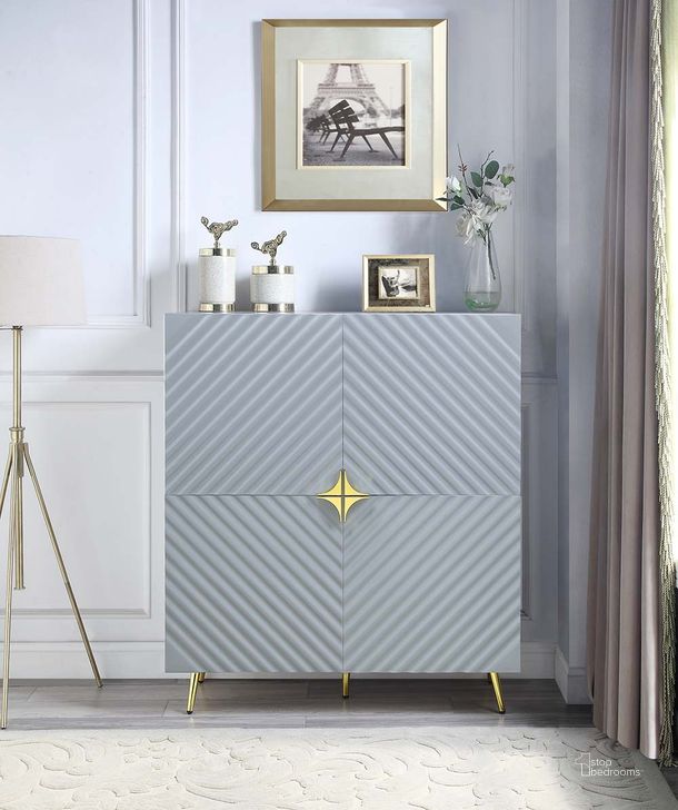 The appearance of Acme Gaines Accent Cabinet In Gray High Gloss Finish designed by ACME in the modern / contemporary interior design. This grey piece of furniture  was selected by 1StopBedrooms from Gaines Collection to add a touch of cosiness and style into your home. Sku: AC01032. Material: Metal. Product Type: Cabinet. Image1