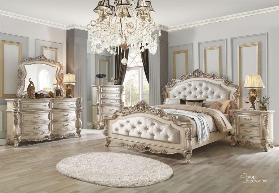 The appearance of Acme Gorsedd Queen Bed In Fabric And Antique White designed by ACME in the transitional interior design. This antique white piece of furniture  was selected by 1StopBedrooms from Gorsedd Collection to add a touch of cosiness and style into your home. Sku: 27440Q-HB;27441Q-FB;27442EK/Q-R. Bed Type: Panel Bed. Material: Wood. Product Type: Panel Bed. Bed Size: Queen. Image1