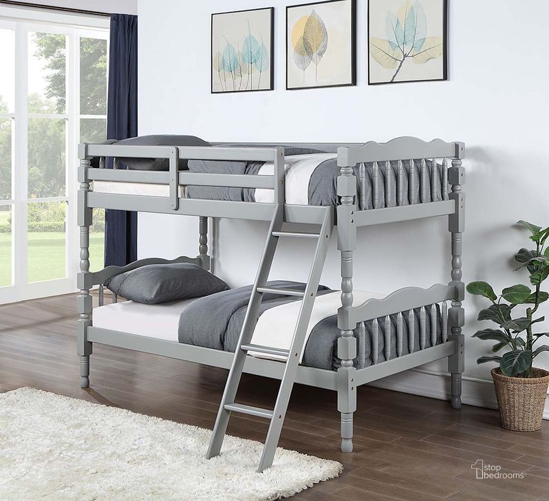 The appearance of Acme Homestead Twin Over Twin Bunk Bed In Gray Finish designed by ACME in the transitional interior design. This gray piece of furniture  was selected by 1StopBedrooms from Homestead Collection to add a touch of cosiness and style into your home. Sku: BD00864-1;BD00864-2. Bed Type: Bunk Bed. Material: Wood. Product Type: Bunk Bed. Bed Size: Twin Over Twin. Image1