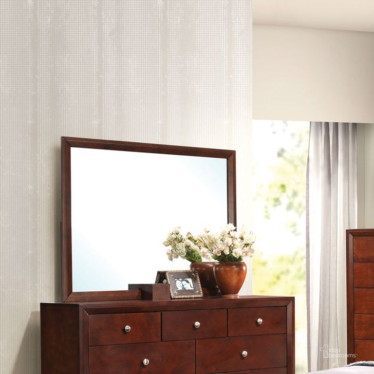 The appearance of ACME Ilana Contemporary Landscape Mirror in Brown Cherry designed by ACME in the transitional interior design. This brown piece of furniture  was selected by 1StopBedrooms from Ilana Collection to add a touch of cosiness and style into your home. Sku: 20404. Material: Glass. Product Type: Dresser Mirror. Image1