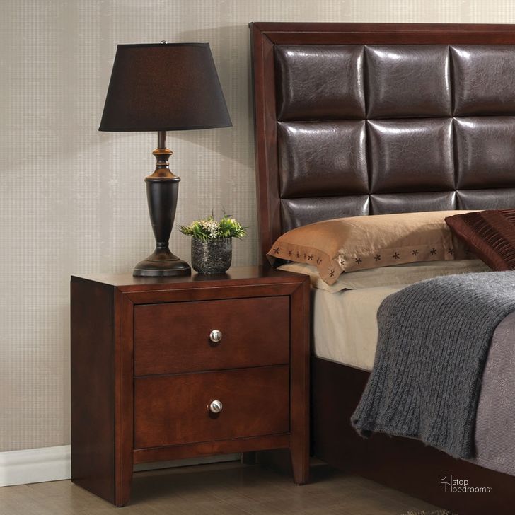 The appearance of ACME Ilana Contemporary Three Drawer Nightstand in Brown Cherry designed by ACME in the transitional interior design. This brown piece of furniture  was selected by 1StopBedrooms from Ilana Collection to add a touch of cosiness and style into your home. Sku: 20403. Material: Wood. Product Type: Nightstand. Image1