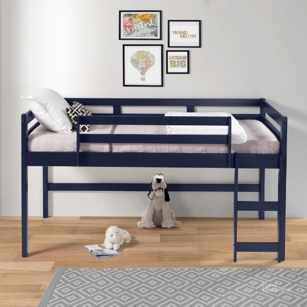 The appearance of Acme Lara Twin Loft Bed In Navy Blue Finish designed by ACME in the transitional interior design. This navy blue piece of furniture  was selected by 1StopBedrooms from Lara Collection to add a touch of cosiness and style into your home. Sku: 38260. Material: Wood. Product Type: Loft Bed. Bed Size: Twin. Bed Type: Loft Bed. Image1