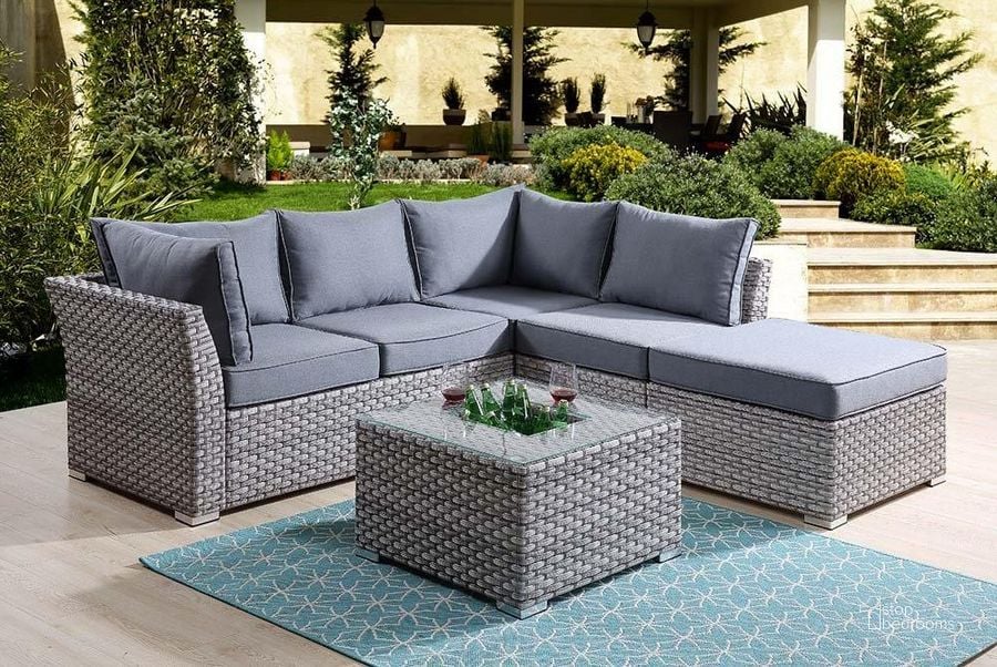 The appearance of Acme Laurance Patio Sectional And Cocktail Table With Storage In Gray designed by ACME in the transitional interior design. This gray piece of furniture  was selected by 1StopBedrooms from Laurance Collection to add a touch of cosiness and style into your home. Sku: OT01092-1;OT01092-2. Material: Metal. Product Type: Outdoor Sectional. Image1