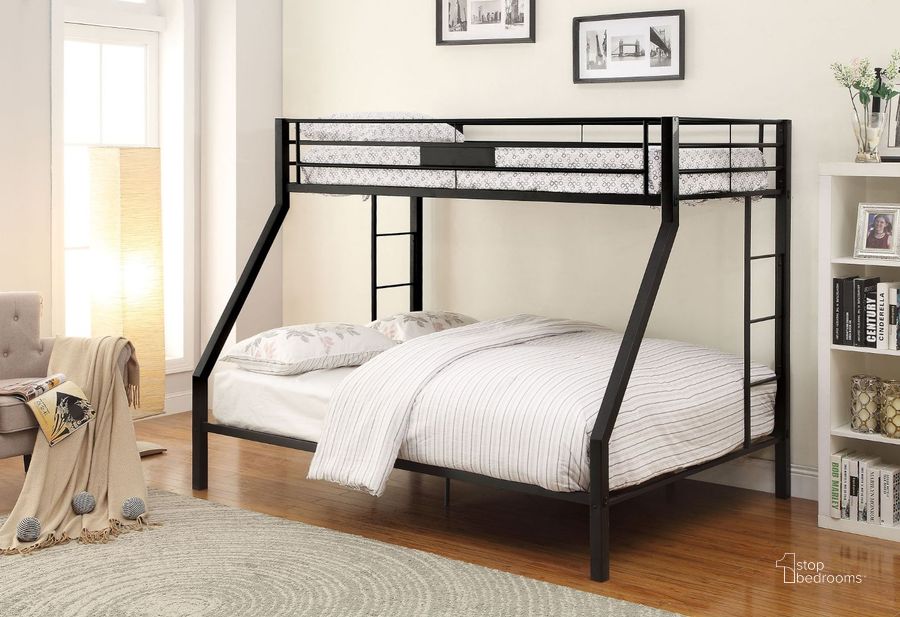 The appearance of Acme Limbra Twin Xl Over Queen Bunk Bed In Sandy Black designed by ACME in the modern / contemporary interior design. This sandy black piece of furniture  was selected by 1StopBedrooms from Limbra Collection to add a touch of cosiness and style into your home. Sku: 38000-1;38001-2. Bed Type: Bunk Bed. Material: Metal. Product Type: Bunk Bed. Bed Size: Twin Over Queen.