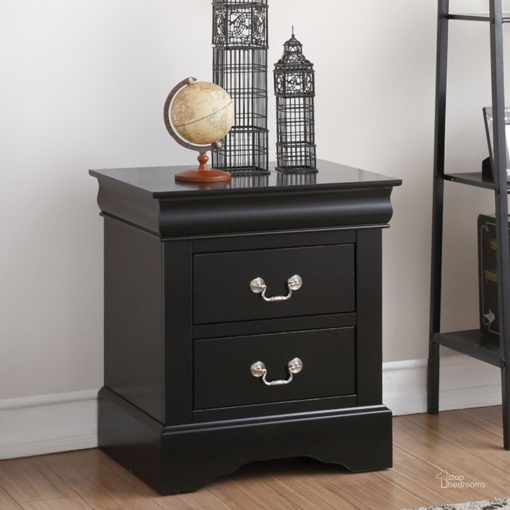 The appearance of Acme Louis Phillipe III 2-Drawer Nightstand in Black designed by ACME in the transitional interior design. This black piece of furniture  was selected by 1StopBedrooms from Louis Phillipe III Collection to add a touch of cosiness and style into your home. Sku: 19503. Material: Glass. Product Type: Nightstand. Image1