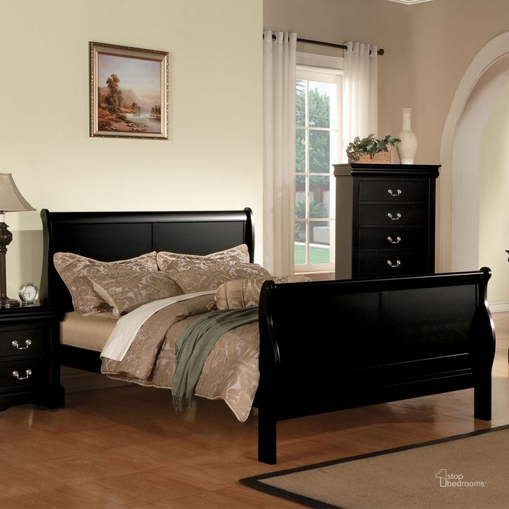 The appearance of Acme Louis Phillipe III Queen Sleigh Bed in Black designed by ACME in the transitional interior design. This black piece of furniture  was selected by 1StopBedrooms from Louis Phillipe III Collection to add a touch of cosiness and style into your home. Sku: 19500Q-HF;19501Q-R. Bed Type: Sleigh Bed. Material: Wood. Product Type: Sleigh Bed. Bed Size: Queen. Image1