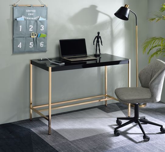 The appearance of Acme Midriaks Writing Desk With Usb In Black And Gold Finish designed by ACME in the modern / contemporary interior design. This black and gold piece of furniture  was selected by 1StopBedrooms from Midriaks Collection to add a touch of cosiness and style into your home. Sku: OF00021. Material: Wood. Product Type: Writing Desk. Image1