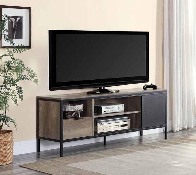 The appearance of Acme Nantan TV Stand designed by ACME in the industrial interior design. This rustic oak and black piece of furniture  was selected by 1StopBedrooms from Nantan Collection to add a touch of cosiness and style into your home. Sku: LV00404. Material: Wood. Product Type: TV Stand. Image1